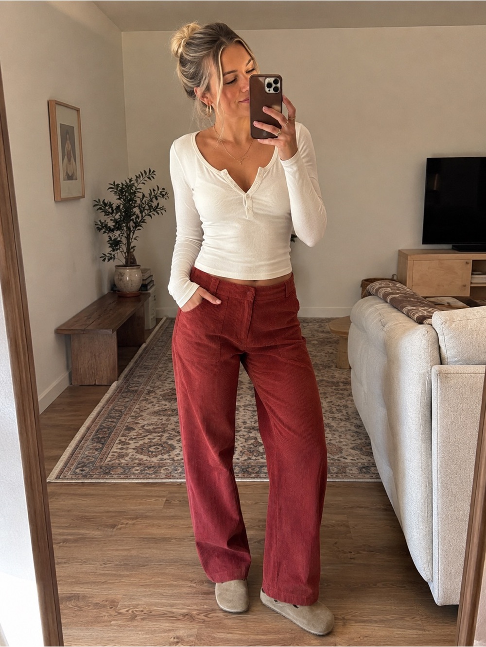 Vintage L.L.Bean Corduroy Wide Leg Pants in Rust